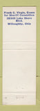 Matchbook Cover - WB Evans Sheriff Election Lake County Willoughby OH