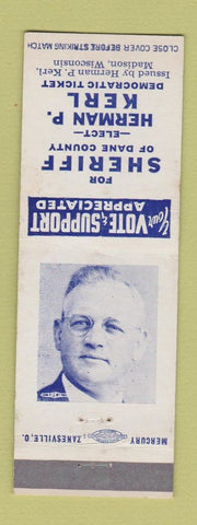 Matchbook Cover - Herman Kerl Sheriff Election Dane County Madison WI