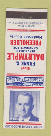 Matchbook Cover - Frank Dalrymple Freeholder Election Hunterdon County NJ