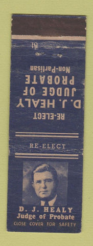 Matchbook Cover - DJ Healy Judge of Probate  Election