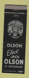 Matchbook Cover - Jack Olson Lieutenant Governor Election Arlington WI