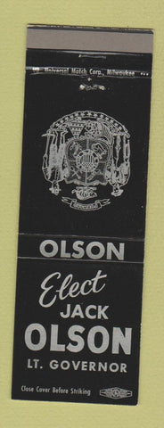 Matchbook Cover - Jack Olson Lieutenant Governor Election Arlington WI