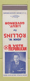 Matchbook Cover - John Rollins for Lieutenant Governor Election DE Delaware
