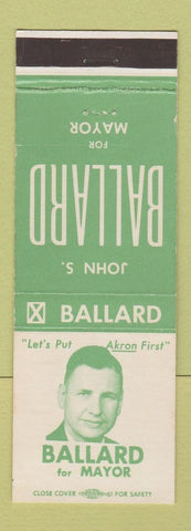Matchbook Cover - John Ballard Mayor Election Akron OH