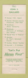 Matchbook Cover - John Ballard Mayor Election Akron OH