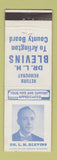 Matchbook Cover - Dr LH Blevins Arlington County Board Election Democrat