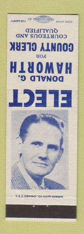Matchbook Cover - Donald G Haworth County Clerk Election