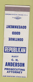 Matchbook Cover - CH Anderson Prosecuting Attorney Election Republican