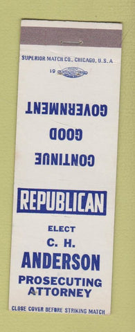 Matchbook Cover - CH Anderson Prosecuting Attorney Election Republican