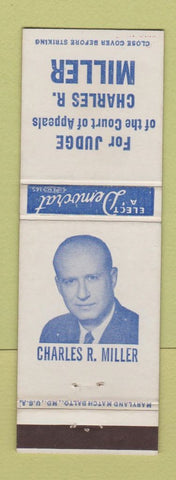 Matchbook Cover - Judge Charles R Miller Court of Appeals Election