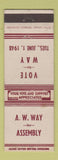 Matchbook Cover - AW Way for Assembly Election 1948