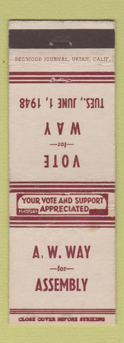 Matchbook Cover - AW Way for Assembly Election 1948