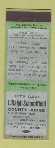 Matchbook Cover - J Ralph Schoolfield County Judge Election