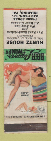 Matchbook Cover - Kurtz House Reading PA pinup  WEAR