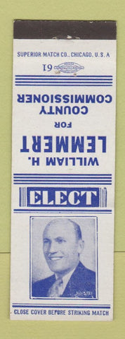 Matchbook Cover - William Lemmert County Commissioner Election