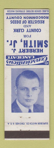 Matchbook Cover - Herbert J Smith County Clerk Election Roscommon County MI