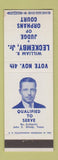 Matchbook Cover - William R Leckemby Jr Judge Orphans Court Election
