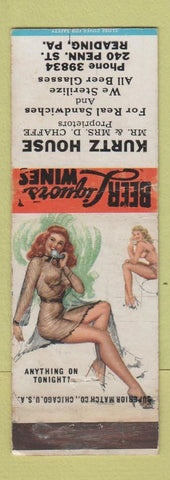 Matchbook Cover - Kurtz House Reading PA pinup WEAR