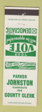 Matchbook Cover - Parker Johnston County Clerk Election