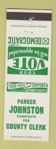 Matchbook Cover - Parker Johnston County Clerk Election