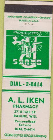 Matchbook Cover - AL Iken Drugs Racine WI