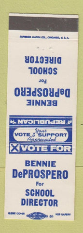 Matchbook Cover - Bennie DeProspero School Director Election