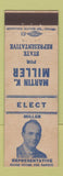 Matchbook Cover - Martin Miller State Representative Election