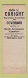 Matchbook Cover - Don H Ebright Governor Election Columbus OH