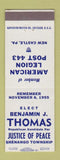 Matchbook Cover - Benjamin Thomas Justice of Peace Election Shenango Township PA