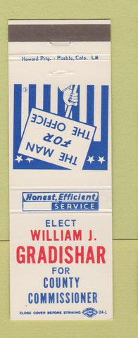 Matchbook Cover - William J Gradishar County Commissioner Election