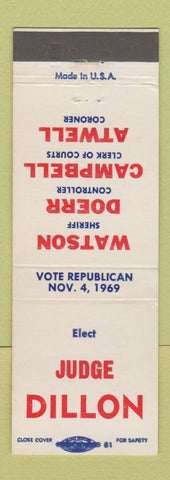 Matchbook Cover - Judge Dillon Election 1969 Republican Butler PA?