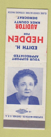 Matchbook Cover - Edith Hedden Auditor Knox County election