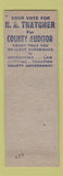 Matchbook Cover - NA Thatcher County Auditor Franklin Columbus OH election