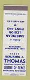 Matchbook Cover - Benjamin Thomas Justice of Peace Election Shenango Township PA
