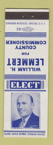 Matchbook Cover - William Lemmert County Commissioner Election
