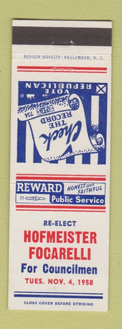 Matchbook Cover - Hofmeister Focarelli Councilman Election 1958