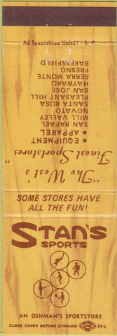 Matchbook Cover - Stan's Sports CA Chain Fresno Novato Santa Rosa