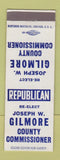 Matchbook Cover - Joseph Gilmore County Commissioner Election