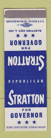 Matchbook Cover - William Stratton for Governor 1952 IL Illinois