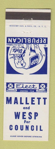 Matchbook Cover - Mallett and West Council Election Republican