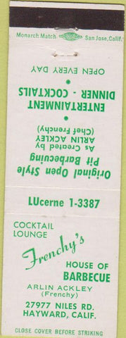 Matchbook Cover - Frenchy's BBQ Hayward CA