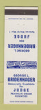 Matchbook Cover - George Bridenhager Judge Election Franklin Union County