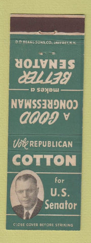 Matchbook Cover - Cotton for US Senator Election Concord NH DD Bean