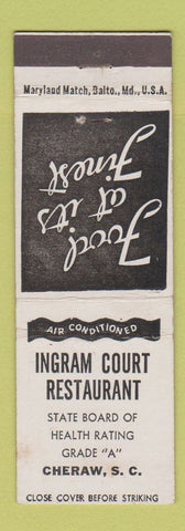 Matchbook Cover - Ingram Court Restaurant Cheraw SC WEAR