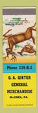 Matchbook Cover - GA Ginter General Store McCrea PA