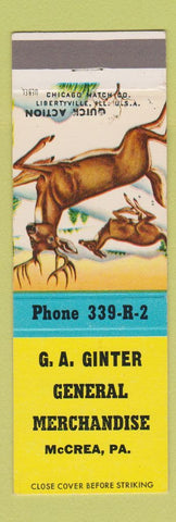 Matchbook Cover - GA Ginter General Store McCrea PA