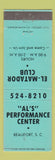 Matchbook Cover - Al's Performance Center Beaufort SC El Matador Club