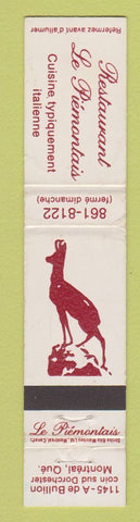 Matchbook Cover - Restaurant Le Piemontais Montreal QC WEAR 12 Strike