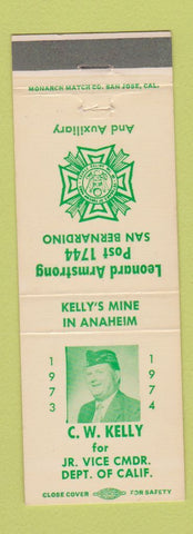 Matchbook Cover - VFW CW Kelly San Bernardino CA Leonard Armstrong Post