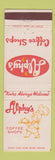 Matchbook Cover - Alphy's Coffee Shops Fullerton Alhambra Corona Rosemead CA